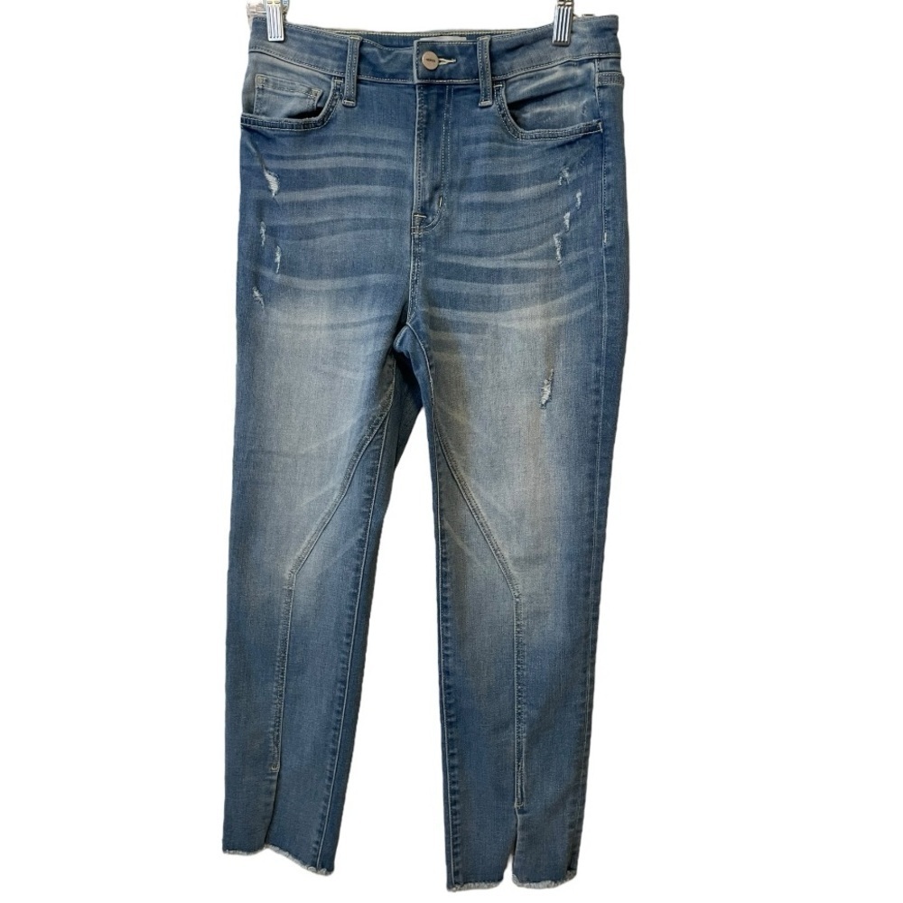 Ceros High Rise Straight Jeans Asymmetric Hem With Ankle Slits At Front Size 28
